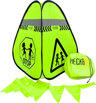 Image de HECKBO 1x Pylône Attention Enfants Panneau Pylône jouant + guirlande de fanions - Pylône routier Enfants Sécurité Enfants Pop Up Set