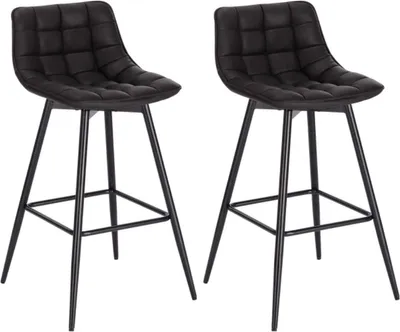 Produktbild von Happyment Leder-BarHocker mit Rückenlehne – 2er Set – Ergonomisch – Für Küche und Bar – Industrie/Modern – Schwarz – 43x35x88cm