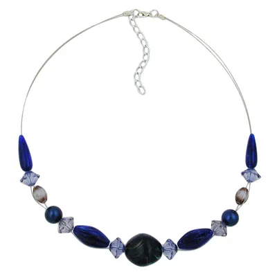Produktbild von Kette Drahtkette blau-gold-marmoriert Kunststoffperlen 45cm blau 21x19mm