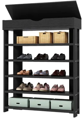 Produktbild von Holz Schuhregal 5 Ebenen Schuhschrank 75 x 30 x 94 cm Schwarz