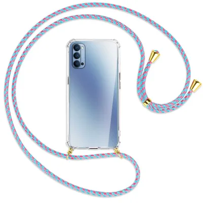 Produktbild von Handykette Backcover-Schutzhülle mit Band (Metall goldfarben) für Oppo Reno4 5G - pink/mint