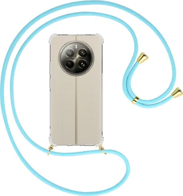 Produktbild von Handykette Backcover-Schutzhülle mit Band (Metall goldfarben) für Realme 12 Plus 5G / Narzo 70 Pro 5G - himmelblau
