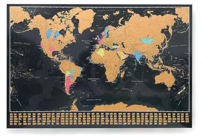 Produktbild von Weltkarte Rubbelkarte Scratch-off-Karte Weltreise - 84 x 59 cm - Mit Länderflaggen