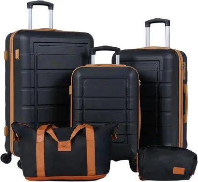 Productafbeelding van 5-delige Kofferset Harde Schaal met Trolleys, Reistas en Toilettas, Inclusief Cijferslot, Telescopische Handgreep, Wielen, Handbagage