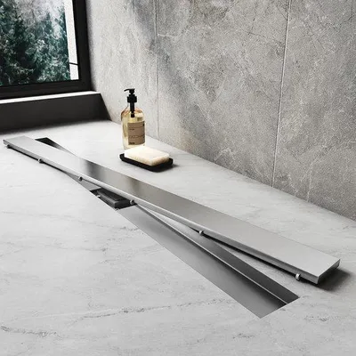 Image de Siphon de douche en acier inoxydable 60 cm - 2 options d'installation - Kit complet de siphon de sol avec pompe et filtre à cheveux - Siphon anti-odeurs