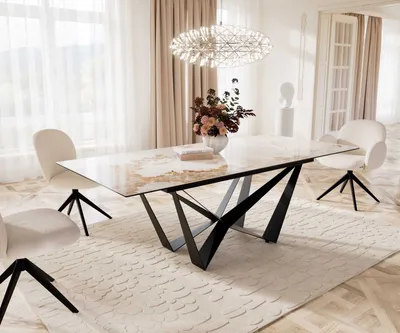 Produktbild von DELIFE Esstisch Edge 180-220x100 Keramik Minas Melange Weiß-Beige Spider Flachstahl Schwarz ausziehbar