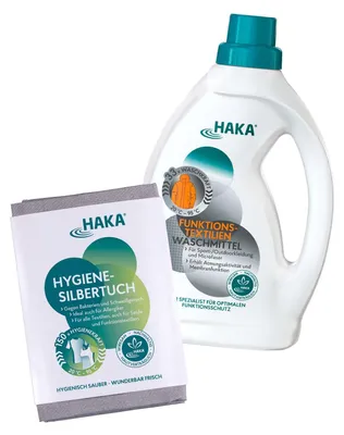 Produktbild von HAKA Set Sportwäsche ultrafrisch 1l Waschmittel + Silbertuch für Sportkleidung