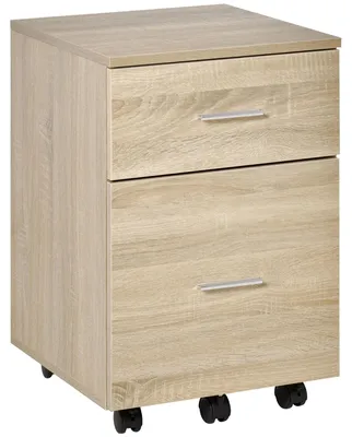 Image de Caisson de bureau - Armoire à dossiers mobile - 2 tiroirs - Avec roulettes - Pour A4 - Bois - 39,5 x 39 x 58,5 cm - Marron