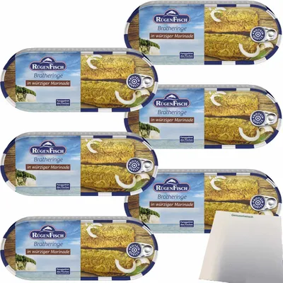 Produktbild von Rügenfisch Bratheringsfilet in würziger Marinade 6er Pack (6x500g Dose) + usy Block