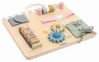 Image de Tableau d'activités en bois Montessori pour enfants - Jouet de motricité - Tableau d'apprentissage à partir de 18 mois - Favorise la motricité fine - Non électrique - Multicolore