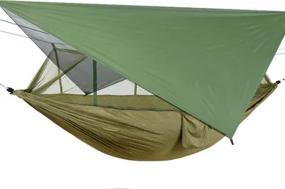 Produktbild von Hängematte mit Moskitonetz und Plane, Reise-Camping-Hängematte, Outdoor-Hängematte, 200 kg Tragkraft, ultraleicht, atmungsaktiv, für Outdoor-Wanderungen und Reisen, 260 cm x 140 cm