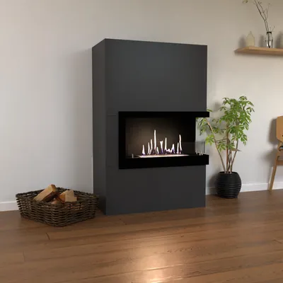Produktbild von GLOW FIRE Ethanol Kamin 'Halden Rechts' | Ethanolofen in grau mit 3 Std. Brenndauer und 2 KW Heizleistung | BxHxT: 90x140x37 cm
