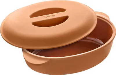Image de Berndes b.terra, plat à rôtir en terre cuite avec couvercle, 38x25 cm – 6 litres – Fabriqué à la main en terre cuite, idéal pour la cuisson à l'étouffée, la cuisson au four et la rôtisserie, grâce à sa capacité à retenir l'humidité