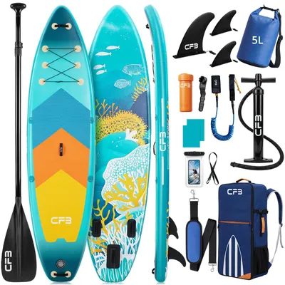 Produktbild von CFB Stand Up Paddle Board 335 mit 86 cm Standfläche, Bis zu 200kg, SUP Board mit Paddel, Pumpe, Rucksack, aufblasbares iSUP Set für Anfänger&Familien