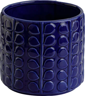 Produktbild von Keramik Rund Blumenübertopf Blumentopf Geometrisches Geprägtes Muster Glasiert Kobalt Maße 14x13cm Geprägte Gesteppte Struktur Pflanzkübel Zylinder