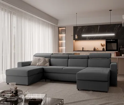 Produktbild von IDOHOME-Ecksofa Beni II mit Schlaffunktion Couchgarnitur Ecke Bettcouch Sofa mit Relaxfunktion und Kopfstützen Eckcouch U-Form Manila 16 Grau