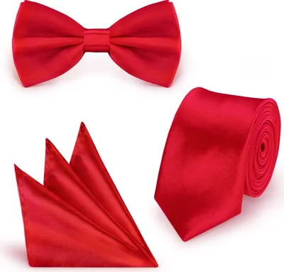 Produktbild von SET Krawatte Fliege Einstecktuch Rot  einfarbig uni aus Polyester