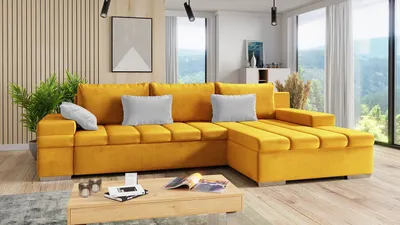 Obrázek produktu pro Rohová rozkládací sedačka ZELMA - žlutá / šedá, pravý roh