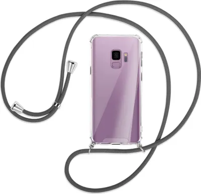 Produktbild von Handykette Backcover-Schutzhülle mit Band (Metall silberfarben) für Samsung Galaxy S9 - dunkelgrau