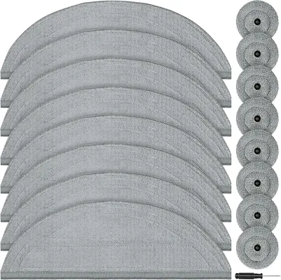 Produktbild von 16 Stück Wischtücher Zubehör für Roborock Saros 10 Wischroboter, Waschbaren Mikrofaser Wischpad Ersatzteile,Wiederverwendbar Mop mit 1 Schraubendreher(8 Wischpads+8 Runde Wischmopps)