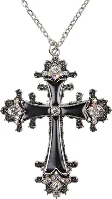 Produktbild von Gothic-Kette mit Kreuzanhänger & Strasssteinen als Kostümschmuck für Halloween & Karneval