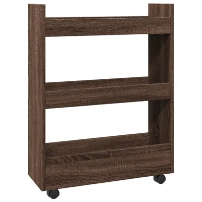 Immagine prodotto di vidaXL Carrello portaoggetti stretto a 3 ripiani in legno effetto rovere