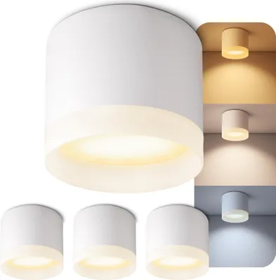 Produktbild von SSC-LUXon 4er Set VORA LED Aufbaulampe weiß rund - LumiFLEX 3-in-1 Lichtfarbe warmweiß neutralweiß kaltweiß - Deckenlampe mit Leuchtrand 230V 3W