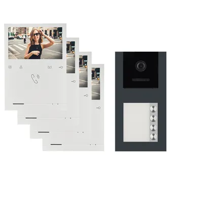 Produktbild von BALTER EVO QUICK Aufputz Video Türsprechanlage Grau Set für 4-Familienhaus 4x 4,3" Monitor