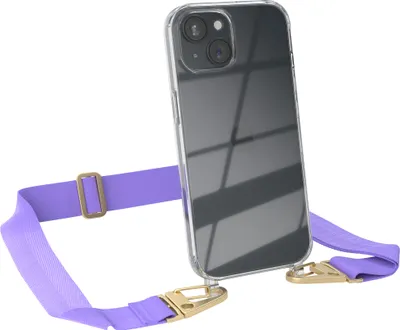 Produktbild von EAZY CASE - Hülle mit Band für Apple iPhone 15, Handyhülle mit Umhängeband, Silikonhülle transparent, Handykette in Violett