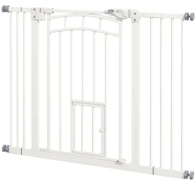 Produktbild von PawHut 74-100 cm Hunde Treppenschutzgitter, Hundeabsperrgitter mit Katzenklappe