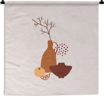Produktbild von MuchoWow® Wandteppich Wandbehang Vasen - Obst - Design 150x150 cm Tapisserie Dekoration Wandtuch - Wohnaccessoires - Modernes