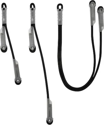 Verbindungsmittel Lanyard "V" von singing rock; bestehend aus mehreren schwarzen Lanyards mit transparenten Enden.