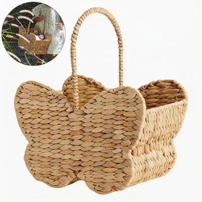Produktbild von Schmetterling Korb aus Wasserhyazinthe 30,5×17×35 cm – Handgefertigter Aufbewahrungskorb, Naturmaterial, Organizer für Spielzeug, Picknick & Zuhause