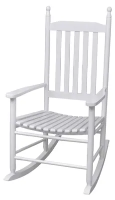 Produktbild von Garten Schaukelstuhl mit gewölbter Sitzfläche in Weiß aus Holz, Relaxsessel aus Hartholz, 60,5 x 82 x 114 cm (B x T x H)