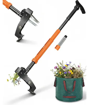 Produktbild von Unkrautstecher Löwenzahnstecher Unkrautentferner - Teleskopstiel 91-118 cm - 4 Edelstahlklauen - Auffangbeutel 50 l