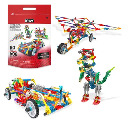 Produktbild von K'NEX Basic Fun Deluxe Bauset – 408 Teile – Baue 80 Modelle – Inkl. wiederverwen