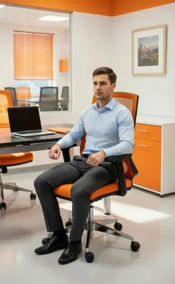 Produktbild von Bequemer Bürostuhl in Orange mit ergonomischer Rückenlehne und Armlehnen