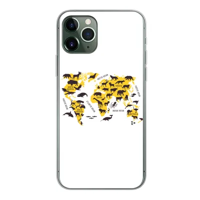 Produktbild von MuchoWow® Handyhülle Schutzhülle Hülle für iPhone 11 Pro Weltkarte - Tiere - Gelb Silikon Softcase Handy Hülle - Handy