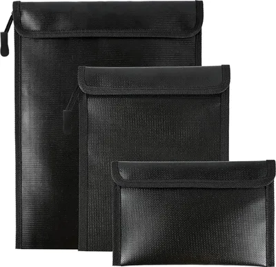 Obrázok produktu pre Ohňovzdorná, vodotesná taška na dokumenty, 3 balenia, bezpečné, vylepšené vrecká na zips, na spisy, karty, pasy, cennosti, úložná taška na doma, do kancelárie a na cesty šC čierna