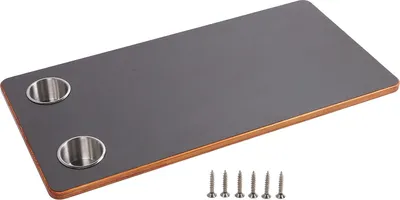 Zdjęcie produktu dla blat stołu RV 800 x 400 mm z 2 uchwytami na napoje ze stali nierdzewnej wykonanymi z czarnego drewna na taras na pokładzie jachtu