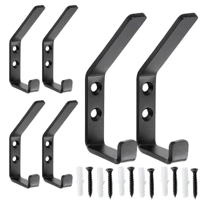 Produktbild von Set mit 6 Haken für Akustikpaneele, Garderobenhaken, Schrankhaken, Trockenbauhaken mit Schrauben für Schlafzimmer, Badezimmer, Wohnzimmer und Wand (schwarz)