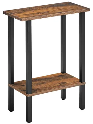 Produktbild von 2-stöckiger Beistelltisch schmaler Sofatisch Nachttisch Vintagebraun Schwarz 40x20x57,5 cm