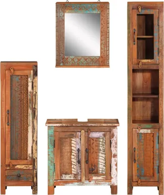 Image de vidaXL Ensemble de meubles de salle de bain 4 pièces vieux bois massif