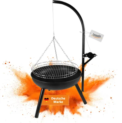Produktbild von Feuerschale mit Schwenkgrill, Holzkohlegrill mit Kurbel und höhenverstellbarem Grillgitter