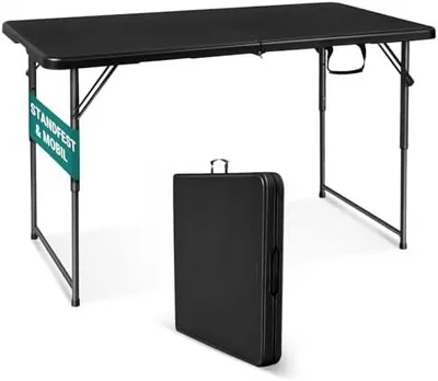 Produktbild von Byliable Klapptisch 120 cm tragbar, höhenverstellbar Campingtisch, Gartentisch Esstisch Partytisch klappbar faltbar, Outdoor Indoor, Schwarz