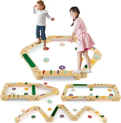 Produktbild von COSTWAY Balancierbalken Kinder, DIY Schwebebalken mit 6 Balanciersteine, beidseitig Montage