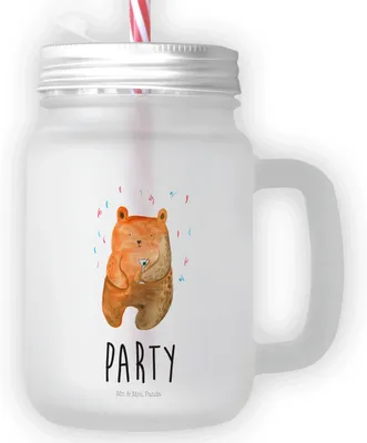 Produktbild von Mr. & Mrs. Panda Glas Für Smoothies Bär Party - Transparent - Geschenk, Trinkgefäß, Mason Jar, mit deckel, Teddy, Trinkglas, Feiern, Cocktailglas, Geburtstag, Lustig