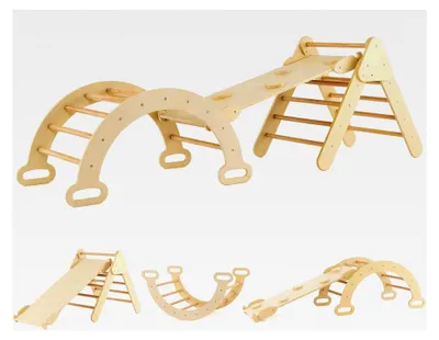 Produktbild von Kletterdreieck mit Kletterbogen und Rutsche, Holzdreieck für Kleinkinder ab 1 Jahr, Kletterspielzeug, Indoor Klettergerüst