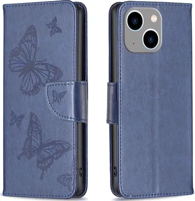 Produktbild von Mobigear Butterfly iPhone 15 Plus Hülle Klapphülle Geldbörse - Blau