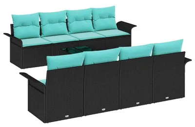 Produktbild von vidaXL Gartensofa-set 9 Stk. Schwarz und Türkis Poly-Rattan